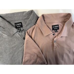Lot 2 Cuts Clothing Polo Shirt Mens XL Gray Mauve Short Sleeve Curve Hem Preppy